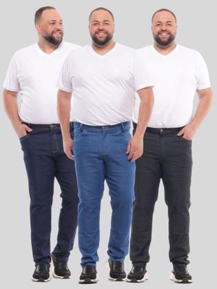 Imagem de Kit 3 Calça Jeans Masculina Plus Size Básica do 50 ao 56 Calça Plus Size