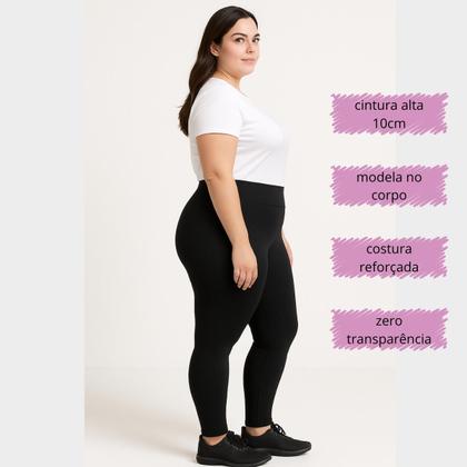 Imagem de Kit 3 Calça Legging Plus Size Reforçada Suplex Cintura Alta
