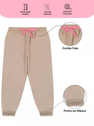 Imagem de Kit 3 Calça Moletom Infantil Menina Peluciada Feminino Bebe com Punho em Ribana bebê menina