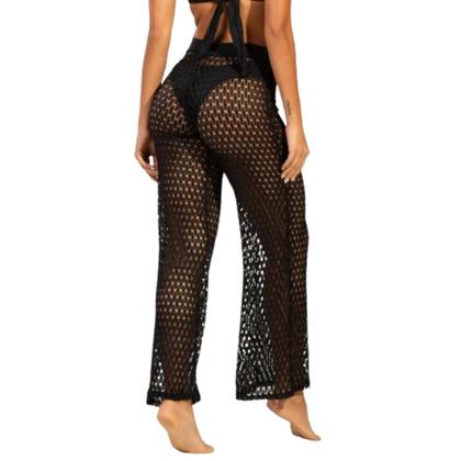 Imagem de KIT 3 Calça Saída de Praia Básica WLS Modas Tricot Flare Cintura Alta Verão Confortavel Moda Praia