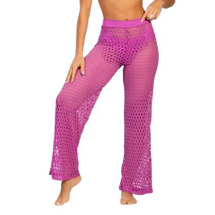 Imagem de KIT 3 Calça Saída de Praia Básica WLS Modas Tricot Flare Cintura Alta Verão Confortavel Moda Praia