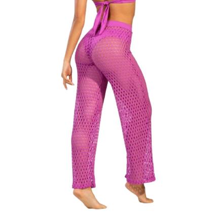 Imagem de KIT 3 Calça Saída de Praia Básica WLS Modas Tricot Flare Cintura Alta Verão Confortavel Moda Praia