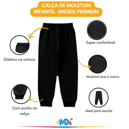 Imagem de Kit 3 Calças Infantil Juvenil Moletom Com Punho Unisex 1 a 16