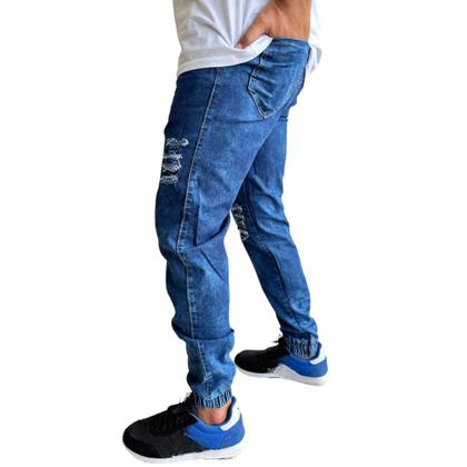 Imagem de kit 3 calças jeans masculina jogger branca rasgada com lycra