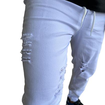 Imagem de kit 3 calças jeans masculina jogger branca rasgada com lycra