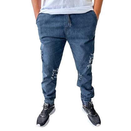 Imagem de kit 3 calças jeans masculina jogger branca rasgada com lycra
