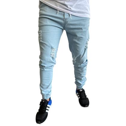 Imagem de kit 3 calças jeans masculina jogger branca rasgada com lycra
