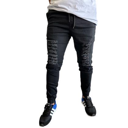 Imagem de kit 3 calças jeans masculina jogger branca rasgada com lycra