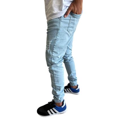Imagem de kit 3 calças jeans masculina jogger branca rasgada com lycra