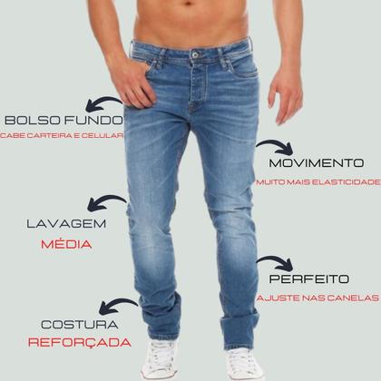 Imagem de Kit 3 Calças Jeans Masculinas Slim Fit com Elastano Lycra