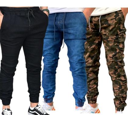 Imagem de Kit 3 Calças Jogger Jeans Várias Cores e Sarja Masculina Linha Premium