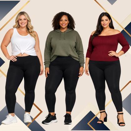 Imagem de Kit 3 Calças Legging Plus Size Femininas Academia Grossas Reforçadas Várias Cores Confortáveis