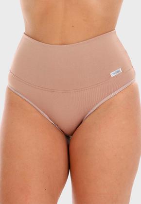 Imagem de Kit 3 Calcinha Cinta Fristyle Microfibra Bege Cós Alto Modeladora