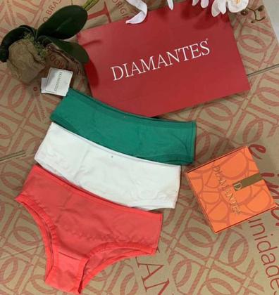 Imagem de Kit 3 Calcinhas Algodão Alta Diamantes Lingerie TAM P