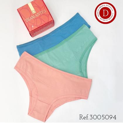 Imagem de Kit 3 Calcinhas Algodão Alta Diamantes Lingerie TAM P