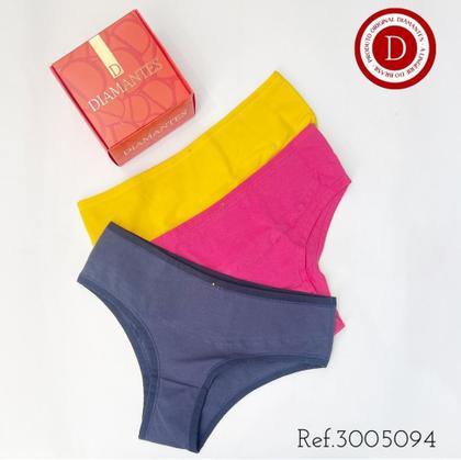 Imagem de Kit 3 Calcinhas Algodão Alta Diamantes Lingerie TAM P