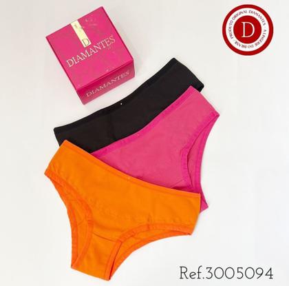 Imagem de Kit 3 Calcinhas Algodão Alta Diamantes Lingerie TAM P