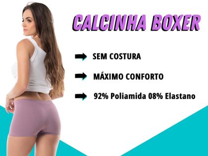 Imagem de Kit 3 Calcinhas Boxer Cueca Feminina Sem Costura BoyShort