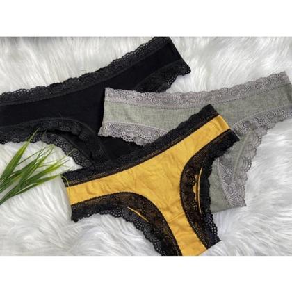 Imagem de Kit 3 calcinhas conforto com detalhes em renda e forro em algodão