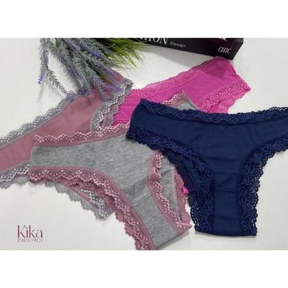 Imagem de Kit 3 calcinhas conforto com detalhes em renda e forro em algodão