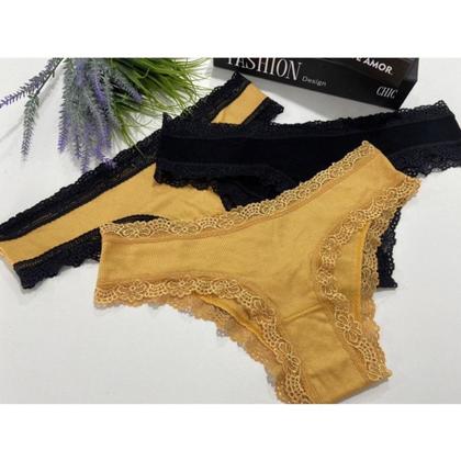 Imagem de Kit 3 calcinhas conforto com detalhes em renda e forro em algodão