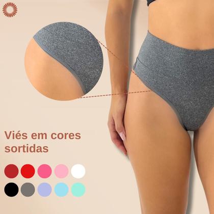 Imagem de Kit 3 Calcinhas Fio Duplo Cós Alto Reforçado Modela Barriga