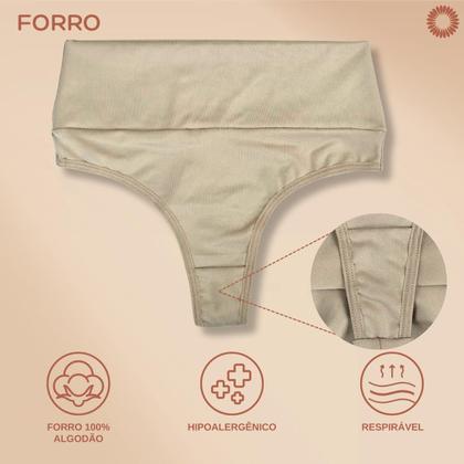 Imagem de Kit 3 Calcinhas Fio Duplo Feminina Cós Alto Modeladora Bege