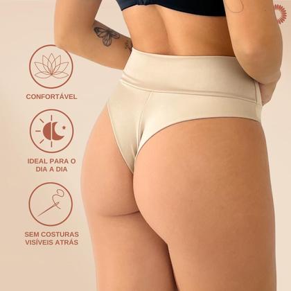 Imagem de Kit 3 Calcinhas Fio Duplo Feminina Cós Alto Modeladora Bege