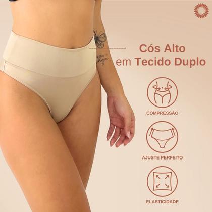 Imagem de Kit 3 Calcinhas Fio Duplo Feminina Cós Alto Modeladora Bege