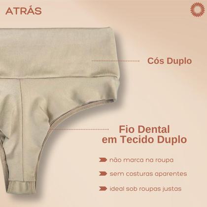 Imagem de Kit 3 Calcinhas Fio Duplo Feminina Cós Alto Modeladora Bege