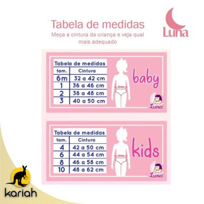 Imagem de Kit 3 Calcinhas Infantil Premium Malha 100% Algodão Luna 038/138