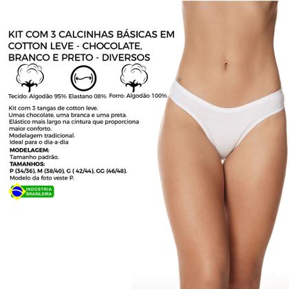 Imagem de Kit 3 Calcinhas Tanga Básicas em Cotton Leve Frelith