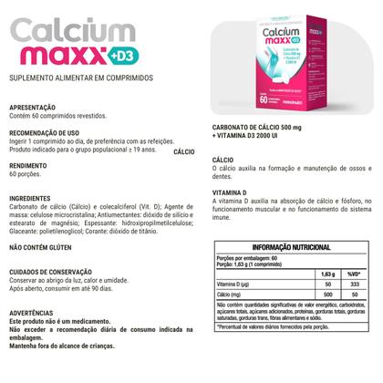 Imagem de Kit 3 Calcium Maxx + D3 e Cálcio 60 Comprimidos Maxinutri