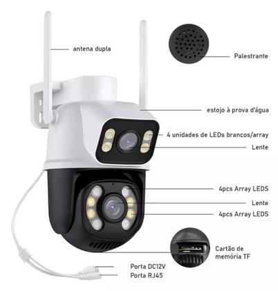 Imagem de kit 3 Camera De Segurança Smart Wi-fi Ip66 Dupla Lente 360 Visão Noturna Externa Prova  D' Agua
