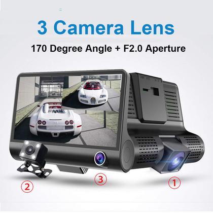 Imagem de Kit 3 Cameras Veicular Interna Frontal Ré Filmadora Automotiva Dashcam B28 Full Dd Carro + Cartão 32GB