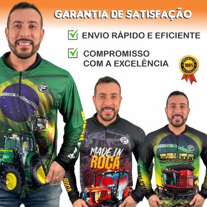 Imagem de KIT 3 Camisa Camiseta Agro Masculina Manga Longa c/ Zíper Bruto Fazenda Trator Bruto Blusa Com Proteção Solar UV 50+ 