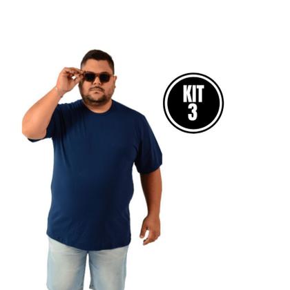 Imagem de Kit 3 Camiseta Básica Masculina Extra Plus Size Gola Redonda Tradicional algodão Lisa Bem Grande