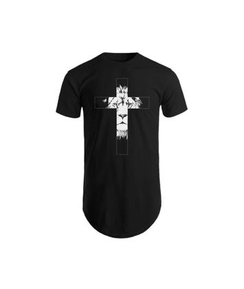 Imagem de Kit 3 Camiseta Estampada Cruz Masculina Camisas Long Line Swag Blusa Algodão Básica Oversize Thirt Gospel Cristã Evangélica Presente Casual Academia 