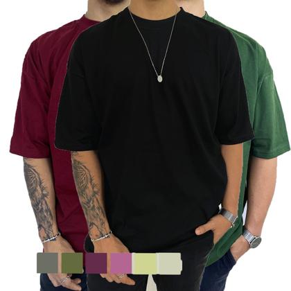 Imagem de Kit 3 Camiseta Oversized Camisa Manga Longa Masculina Lisa