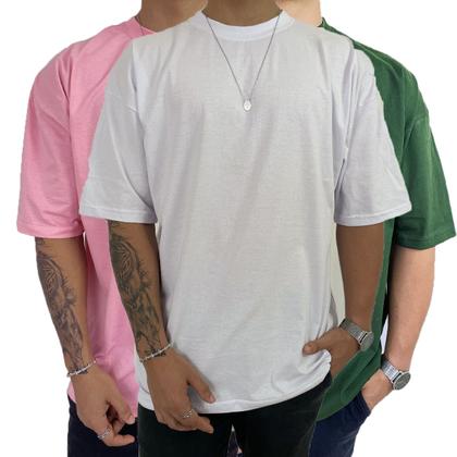 Imagem de Kit 3 Camiseta Oversized Camisa Manga Longa Masculina Lisa