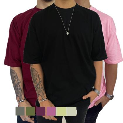 Imagem de Kit 3 Camiseta Oversized Camisa Manga Longa Masculina Lisa