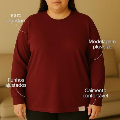 Imagem de Kit 3 Camiseta Plus Size Manga Longa c/ Punho 100% Algodão