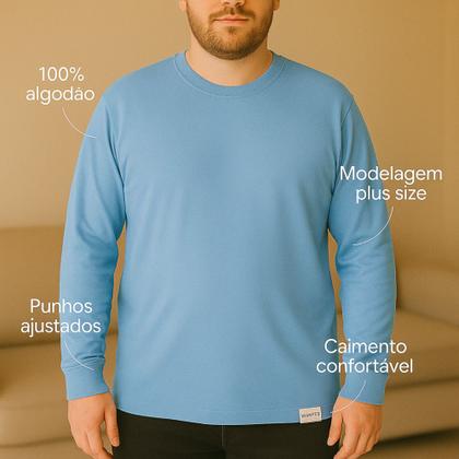 Imagem de Kit 3 Camiseta Plus Size Manga Longa c/ Punho 100% Algodão