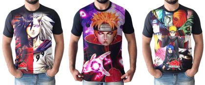 Imagem de Kit 3 Camisetas Akatsuki Madara Uchiha Pain Naruto Camisas Infantil Unissex