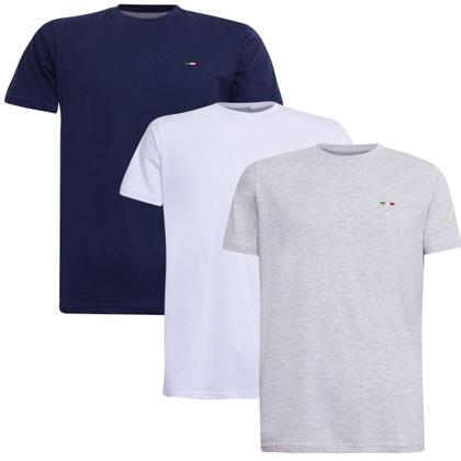 Imagem de Kit 3  Camisetas Básicas com Bordado Algodão Itália Masculina