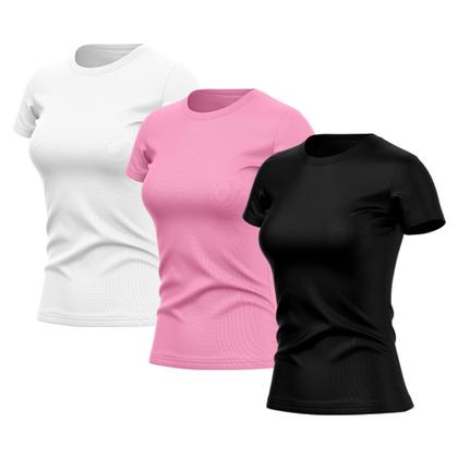 Imagem de Kit 3 Camisetas Feminina Manga Curta Dry Fit Basica Lisa Proteção Solar Uv