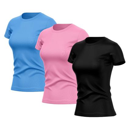 Imagem de Kit 3 Camisetas Feminina Manga Curta Dry Fit Basica Lisa Proteção Solar Uv