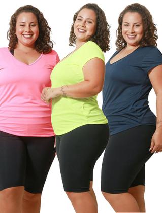 Imagem de Kit 3 Camisetas Femininas Plus Size Dry Fit Gola V Blusa Treino Academia