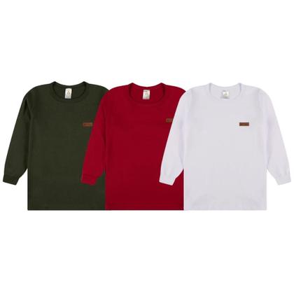 Imagem de Kit 3 Camisetas Manga Longa Bebê Menino Básica Lisa camisetas para bebê conforto manga longa