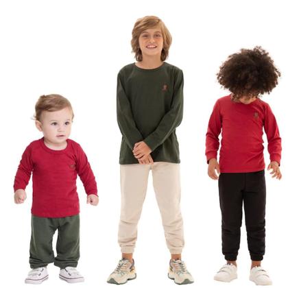 Imagem de Kit 3 Camisetas Manga Longa Bebê Menino Básica Lisa camisetas para bebê conforto manga longa